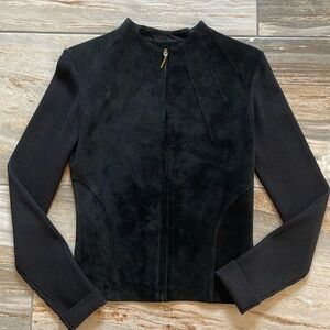 Black knit sweater with suede front bodice size Small